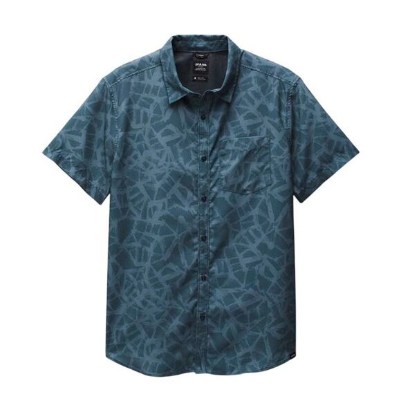 prAna Lost Sol Printed Men's Large Button Shirt Blue UPF 30 Vented Hiking Outdor - Picture 1 of 9